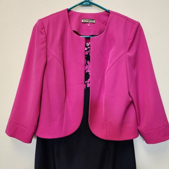 Maya Brooke Dress 2pc Jacket 10 Navy Pink Midi Mother Bride Groom Wedding Event - Picture 3 of 16